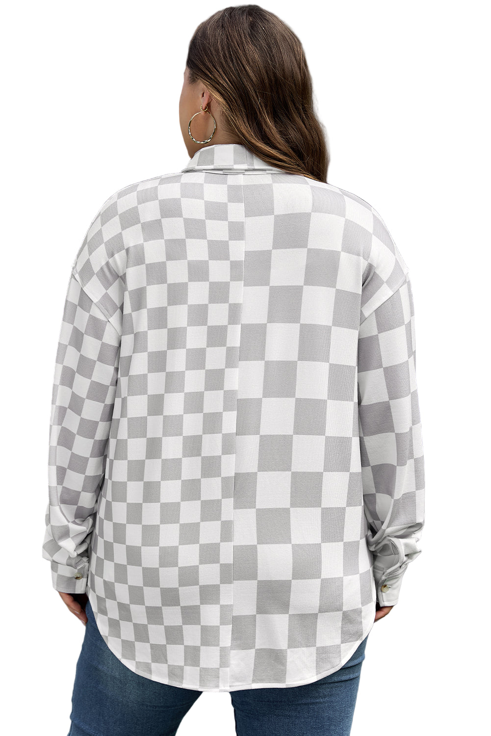 Khaki Plus Size Checkered Buttoned Down Casual Western Jacket Garden Naked Curves