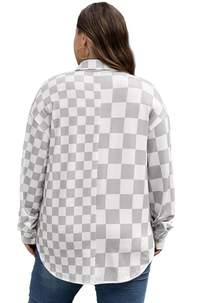 Khaki Plus Size Checkered Buttoned Down Casual Western Jacket Garden Naked Curves
