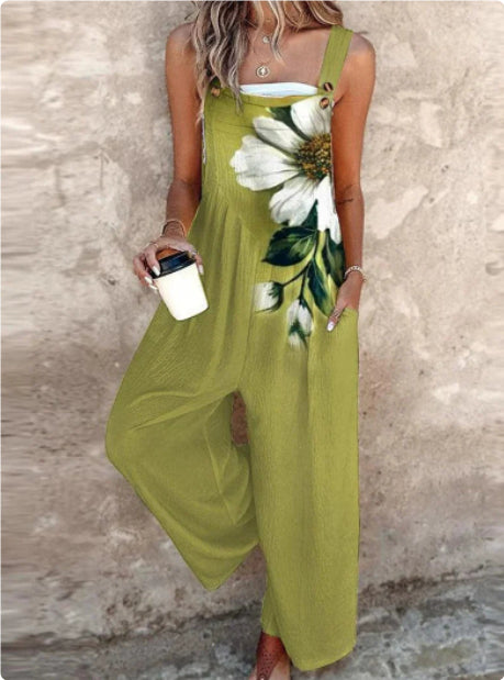 Women’s Square-Neck Floral Sleeveless Jumpsuit FitiqueFit