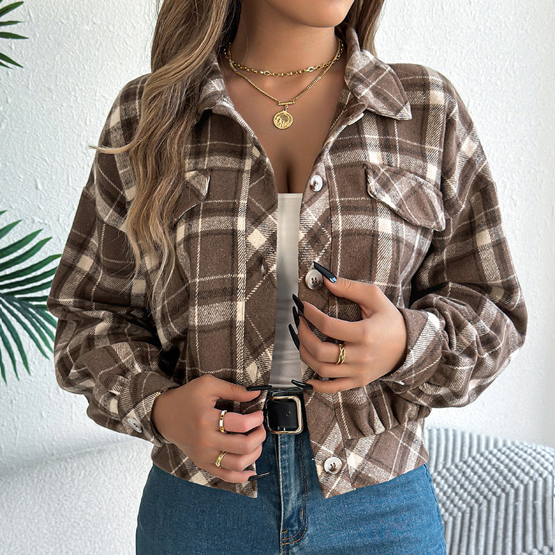 Plaid Shacket – Women’s Long-Sleeve Button-Down Shirt Jacket FitiqueFit