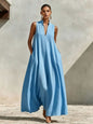 Linen Blend Sleeveless Stand-Collar Maxi Dress – 5 Colors S–3XL FitiqueFit