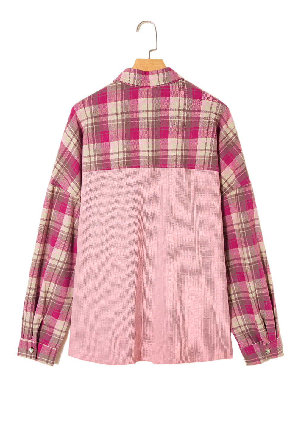 Pink Waffle Patch Pocket Plaid Patchwork Plus Size Shirt Garden Naked Curves