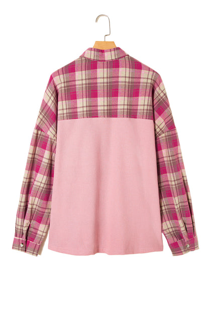 Pink Waffle Patch Pocket Plaid Patchwork Plus Size Shirt Garden Naked Curves