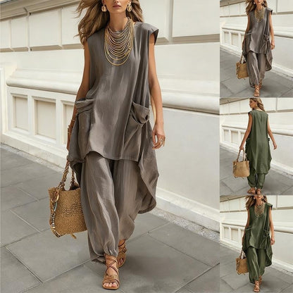 Sleeveless 3D-Cut Resort Two-Piece Set | Top & Pants FitiqueFit