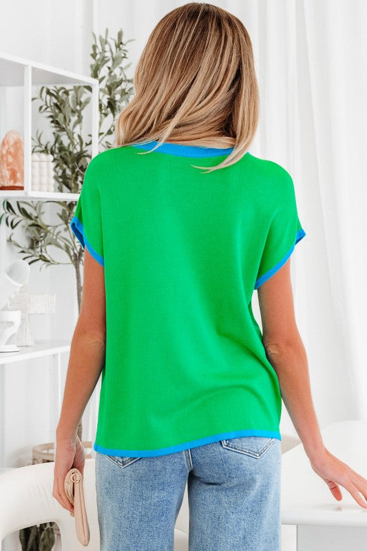 Contrast Trim Crewneck Short Sleeve Sweater Shop Style & More | Fresh Looks, Everyday Deals & Free Shipping