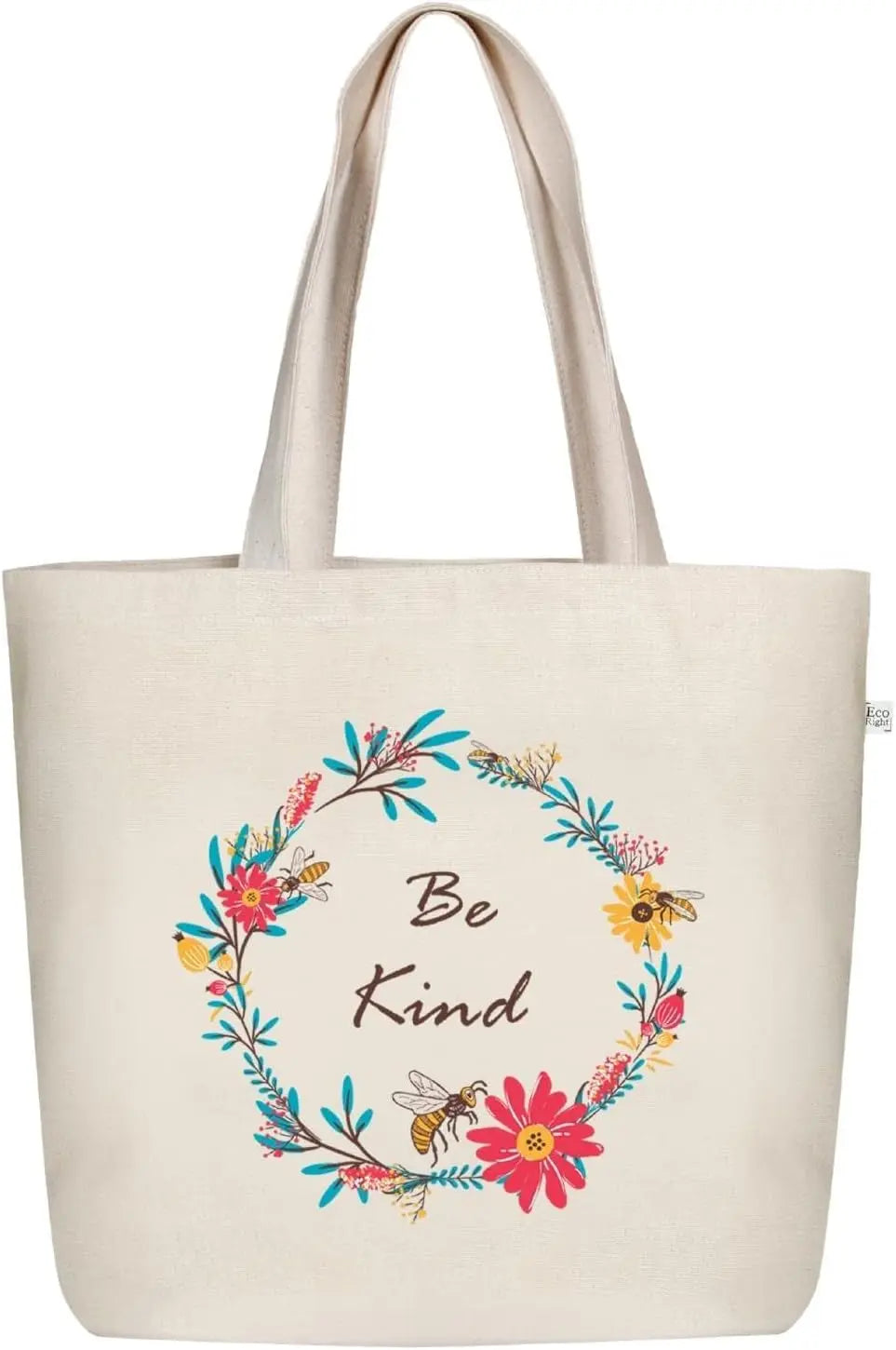 Ecoright Large Be Kind Canvas Tote Bag - Stylish Zipper Tote for Women Perfect for Yoga, Work, and Beach Outings