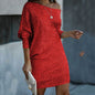 Fashion Oblique Shoulder Sequins Dress Ins Long-sleeved Dresses For Party Women's Clothing Grayceful LLC