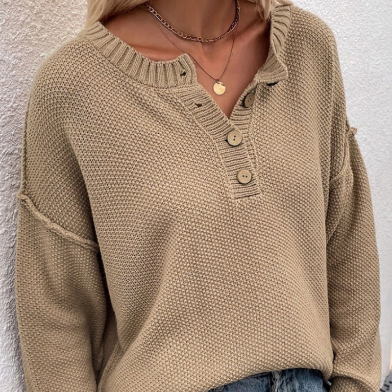 Solid Color V-Neck Pullover Knit Sweater | Relaxed Distressed Fit FitiqueFit
