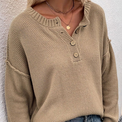 Solid Color V-Neck Pullover Knit Sweater | Relaxed Distressed Fit FitiqueFit