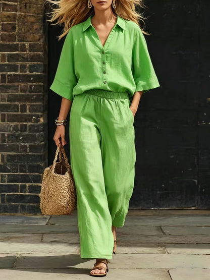 Short-Sleeve Shirt & Loose Pants Set – Casual Two-Piece FitiqueFit