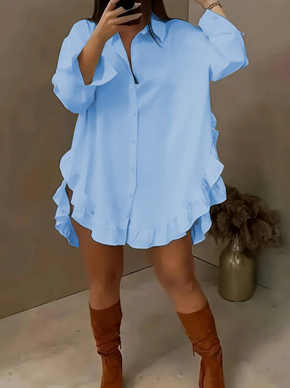 Hem Ruffled Casual Long Sleeve Shirt See size chart under “more details” The Fashion Celestial