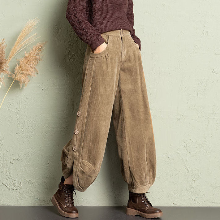 Corduroy Wide-Leg Pants with Lace-Up Detail | Street Style FitiqueFit