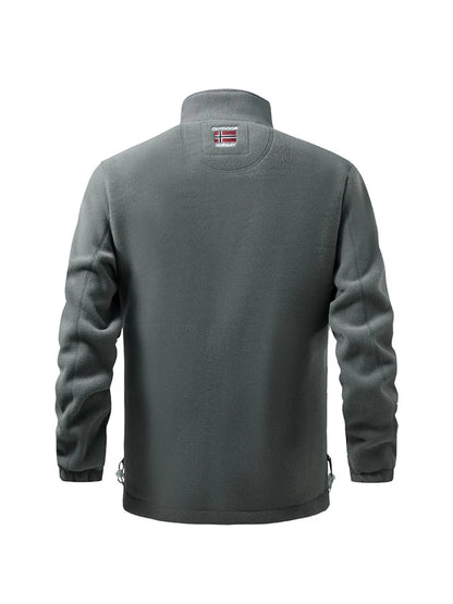 Men'S Letter Embroidery Fleece Jacket, Regular Fit Casual Long Sleeve Zip up Jacket for Fall & Winter, Men'S Outerwear for Outdoor Activities