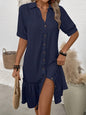 Women's Puff Sleeve Ruffled Hem Mini Dress – Solid Color FitiqueFit