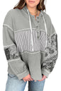 Gray Mixed Waffle Knit Patchwork Henley Plus Size Hoodie Garden Naked Curves