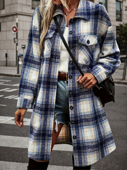 Women’s Plaid Shacket Set – Flannel Shirt Jacket & Distressed Denim Shorts FitiqueFit