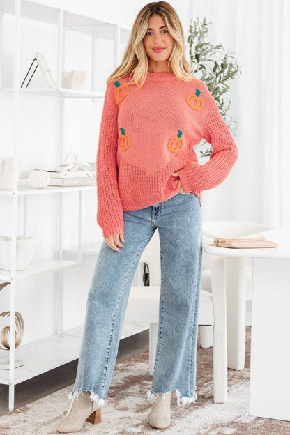 Pumpkin Embroidered Thanksgiving Holiday Sweater Shop Style & More | Fresh Looks, Everyday Deals & Free Shipping