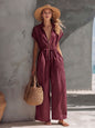 Retro Resort V-Neck Jumpsuit – Drop Shoulder, Loose Fit FitiqueFit
