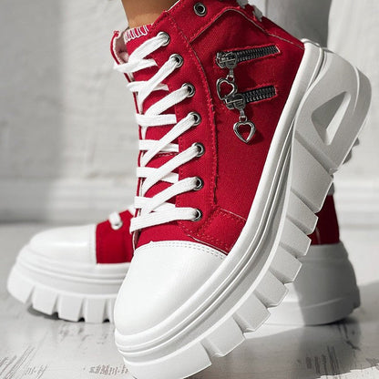 Muffin Heel Side-Zipper & Dual Lace-Up Casual Sneakers for Women FitiqueFit