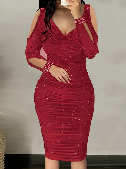 Hot-fix Rhinestone Embellished Swing Neckline Bodycon Dress NovaCart