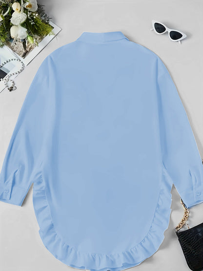 Hem Ruffled Casual Long Sleeve Shirt See size chart under “more details” The Fashion Celestial
