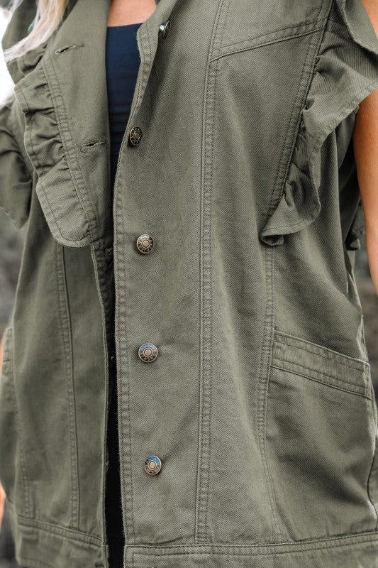 Denim Patchwork Ruffle Sleeve Jacket Vest See size chart under “more details” The Fashion Celestial