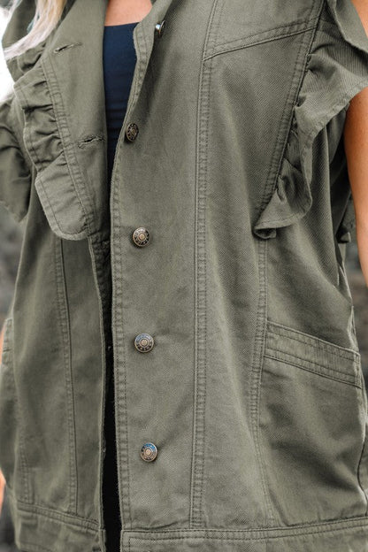 Denim Patchwork Ruffle Sleeve Jacket Vest See size chart under “more details” The Fashion Celestial
