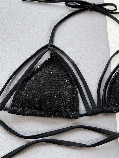 Glitter Halter Neck Strappy Two-Piece Bikini Set New Era Fashion LLc