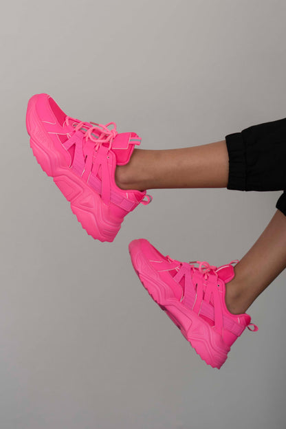 Berness Running Late Chunky Sole Athletic Sneakers in Hot Pink New Era Fashion LLc
