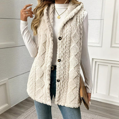 Women's Textured Sleeveless Hooded Vest FitiqueFit