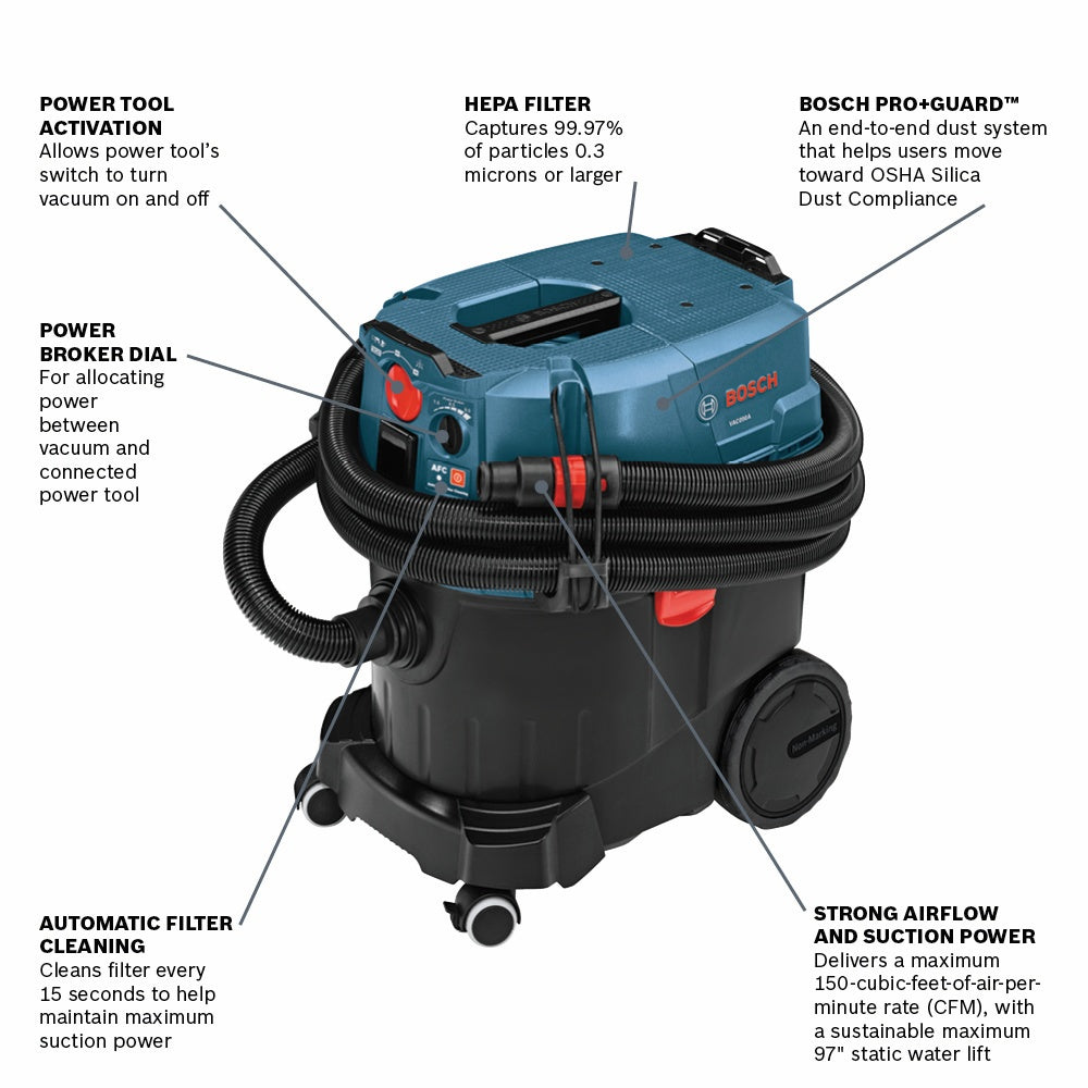 BOSCH VAC090AH 9-Gallon Dust Extractor with Auto Filter Clean and HEPA Filter VM Hardware