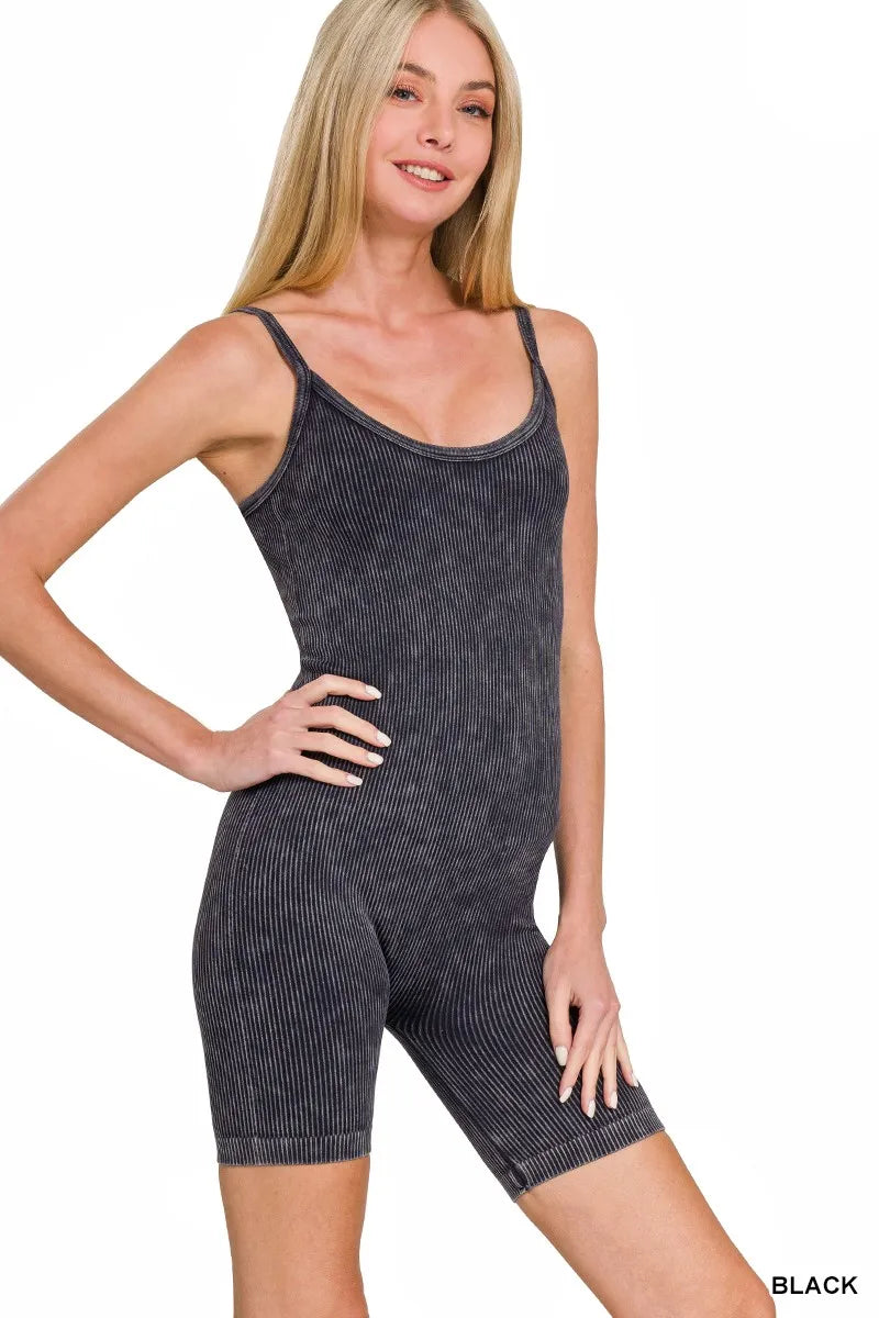 Zenana Stone Washed Ribbed Seamless Romper New Era Fashion LLc