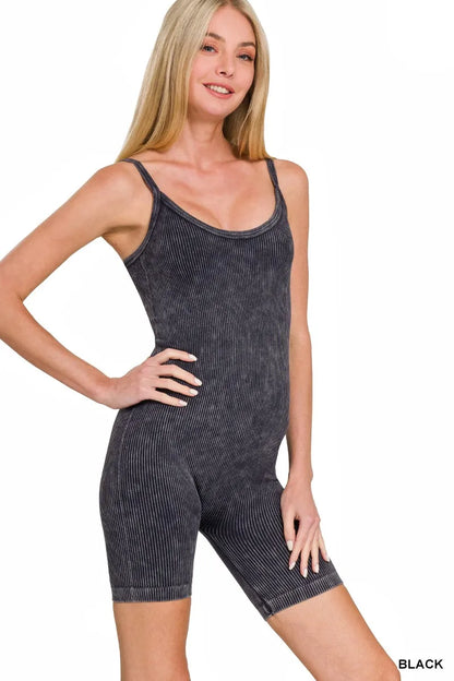 Zenana Stone Washed Ribbed Seamless Romper New Era Fashion LLc