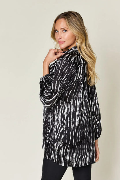 Double Take Full Size Printed Button Up Long Sleeve Shirt New Era Fashion LLc