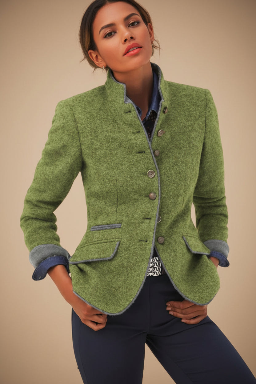 Women’s Color-Block Woolen Jacket – Multi-Button Casual Elegant Coat FitiqueFit