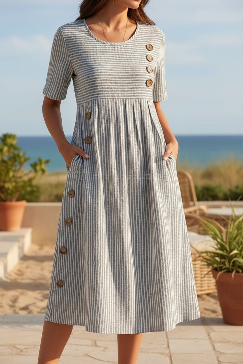 Button-Down Swing Maxi Dress – Short Sleeve Pocket Pullover Long Dress FitiqueFit