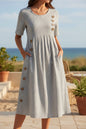 Button-Down Swing Maxi Dress – Short Sleeve Pocket Pullover Long Dress FitiqueFit