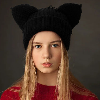 Women’s Thickened Acrylic Knitted Hat with Devil Ears | Cozy Beanie FitiqueFit