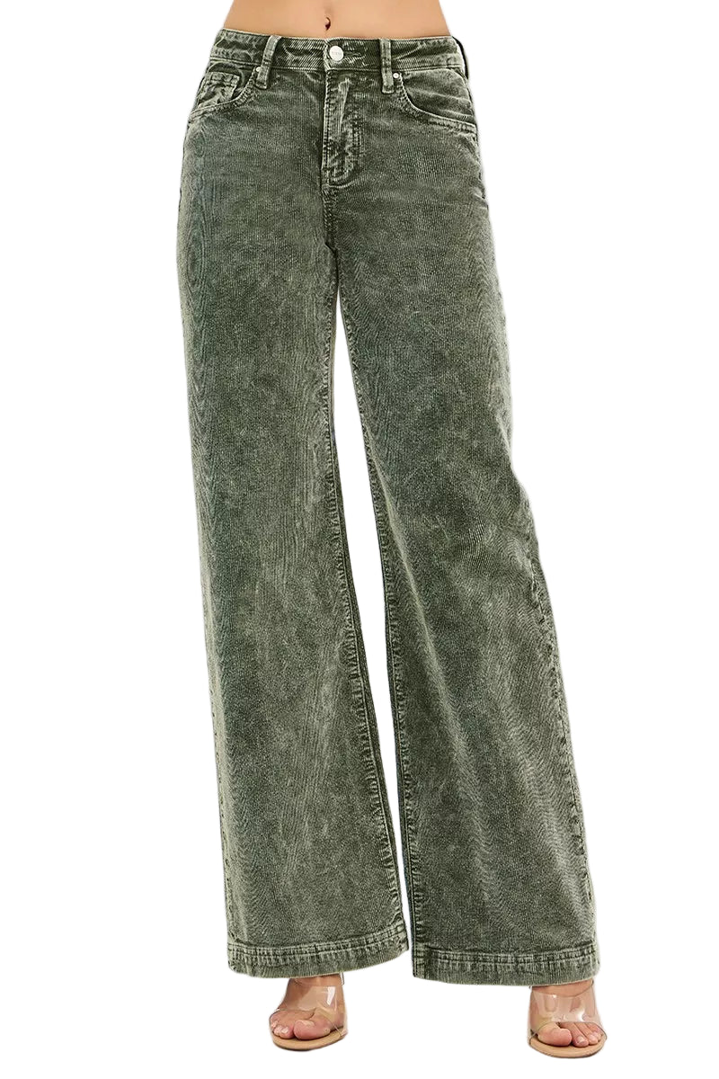 RISEN Full Size High Rise Wide Leg Corduroy Jeans Plus Size Garden Naked Curves