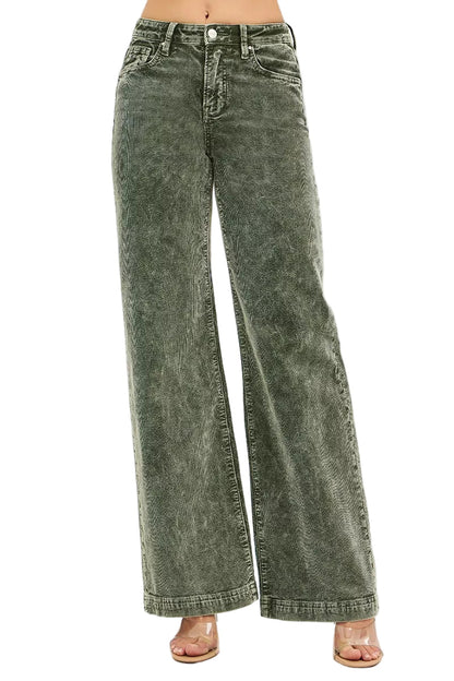 RISEN Full Size High Rise Wide Leg Corduroy Jeans Plus Size Garden Naked Curves