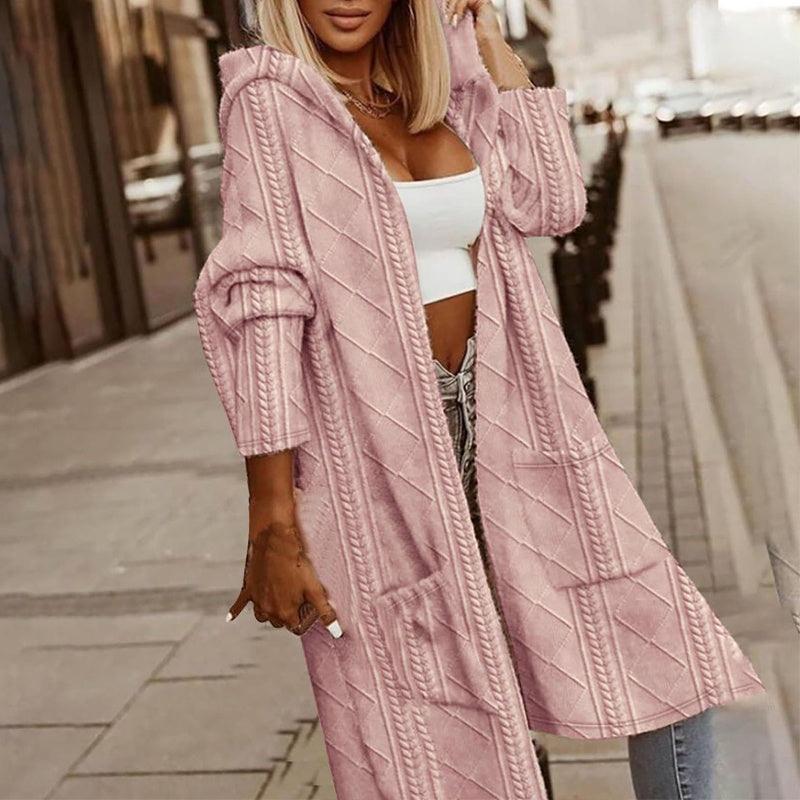 Women's Textured Hooded Longline Jacket FitiqueFit