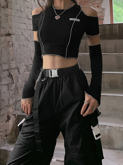 Summer Stylish Short Fitted T-Shirt for Women with a Round Neck, Hollow Design, And Long Sleeves, Perfect for Street Photography NovaCart