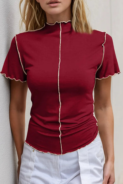Basic Bae Contrast Trim Mock Neck Short Sleeve T-Shirt New Era Fashion LLc