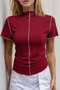 Basic Bae Contrast Trim Mock Neck Short Sleeve T-Shirt New Era Fashion LLc