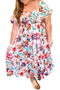 White Floral Square Neck Puff Sleeve Flowy Plus Size Midi Dress Garden Naked Curves