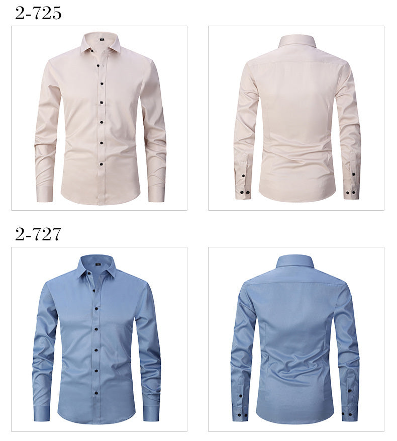 Men'S Stretch Slim-Fit Formal Shirt Without Pockets, Light Business Turn- Collar Long-Sleeved Shirt, Men'S Business Shirt, Wrinkle-Resistant And Durable Solid Color Formal Long-Sleeved Shirt with Buttons And Pockets, Suitable NovaCart
