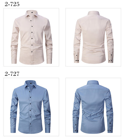 Men'S Stretch Slim-Fit Formal Shirt Without Pockets, Light Business Turn- Collar Long-Sleeved Shirt, Men'S Business Shirt, Wrinkle-Resistant And Durable Solid Color Formal Long-Sleeved Shirt with Buttons And Pockets, Suitable NovaCart