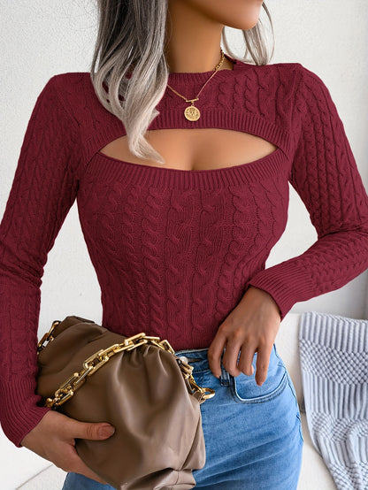 Women'S Long Sleeve Hollow Sweater | High Stretch Fabric, Crew Neck, Sexy Slim Fit, Autumn/Winter NovaCart