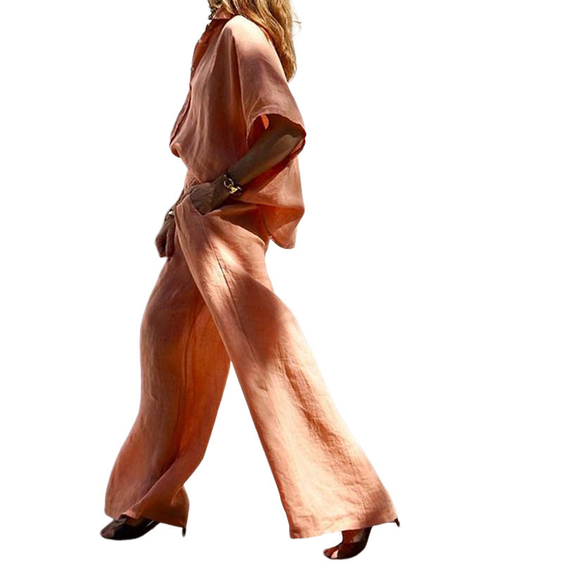 Women's Fashion Solid Color Loose Cotton And Linen Tops Pants Suit See size chart under “more details” The Fashion Celestial