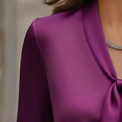 Elegant Satin Ribbon Blouse — Long Sleeve Button-Down Work Shirt FitiqueFit